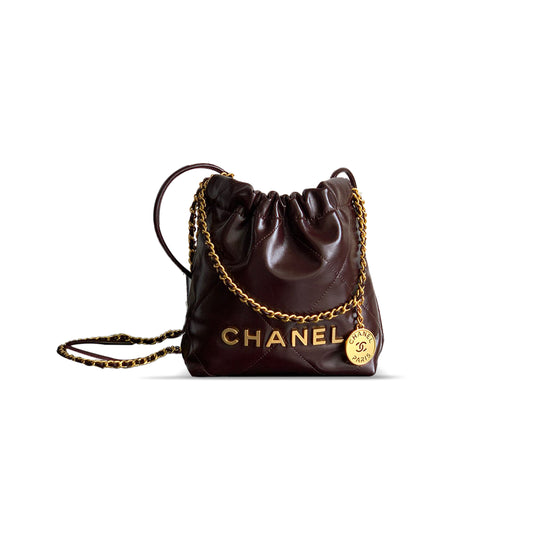 Ch*el mini 22 handbag shiny calfskin & gold-tone metal 254390 (23*18.5*6cm)
