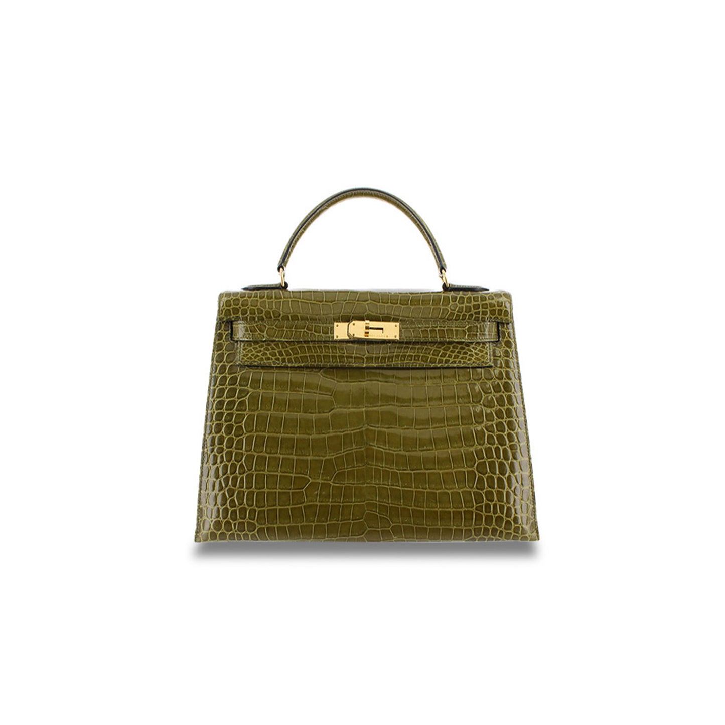 H**mes master kelly 28 shiny nile crocodile olive green gold buckle (28*22*10cm)