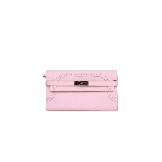 H**mes ghillies kelly wallet rose sakura swift palladium hardware (20cm)