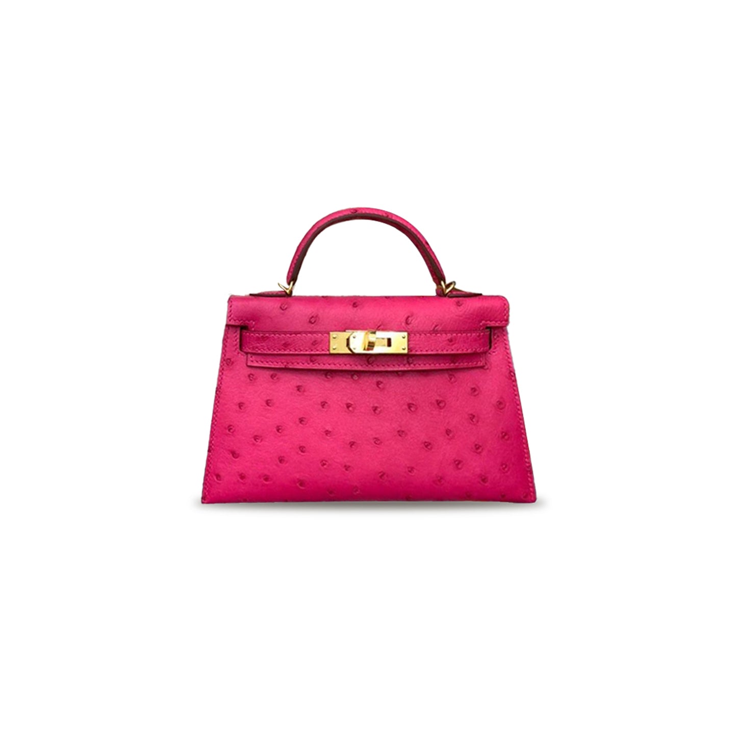 H**mes master mini kelly ii ostrich leather candy pink gold buckle (19*12*5.5cm)