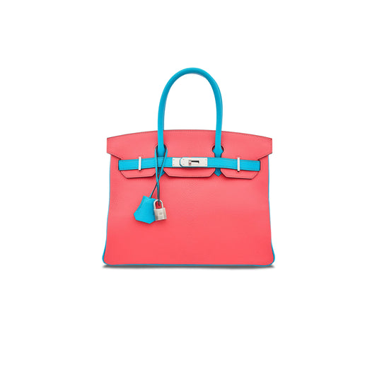 H**mes birkin 30 epsom lipstick pink and macaroon blue silver buckle h028369ck20 (30*23*15cm)