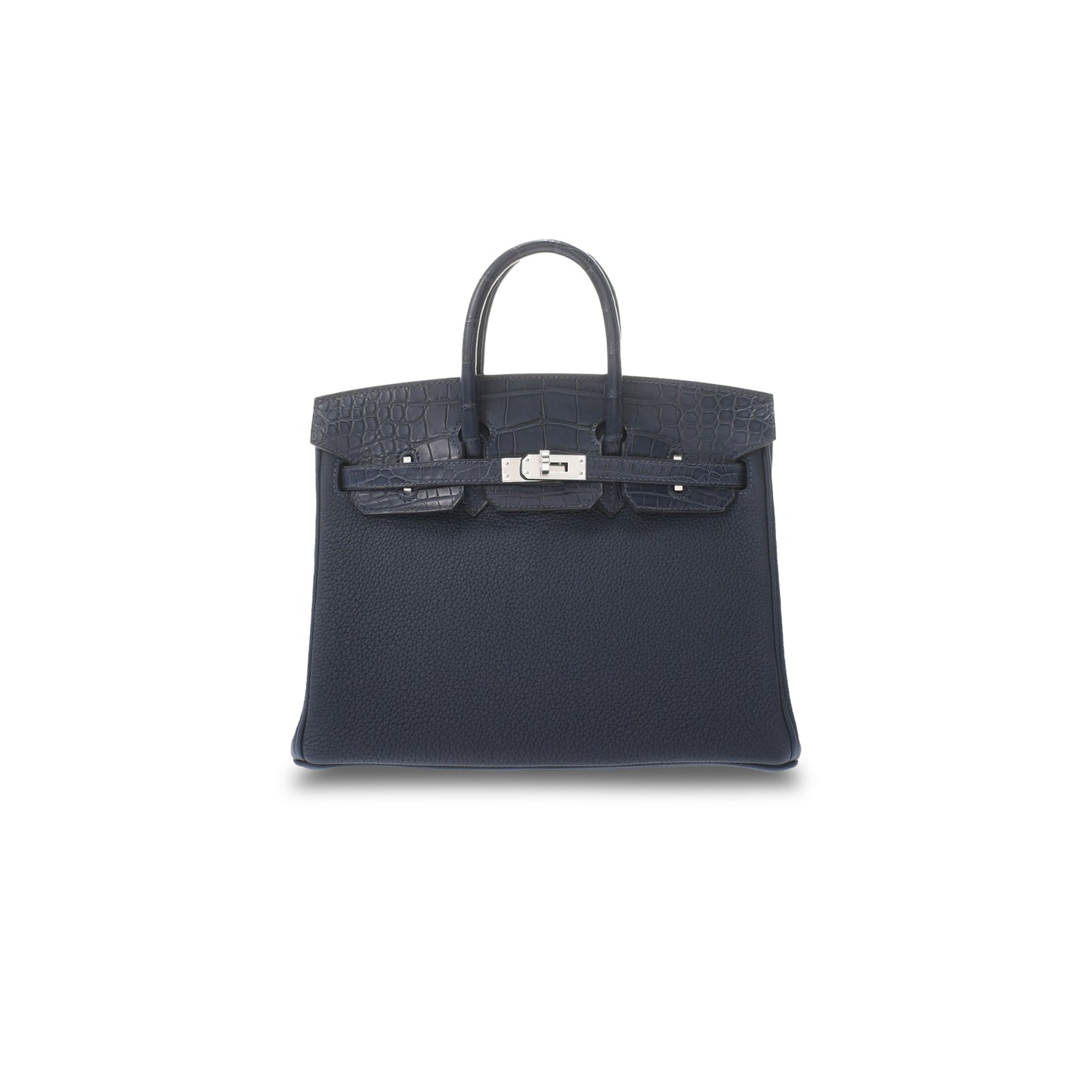 H**mes master birkin 25 crocodile and togo leather royal blue silver buckle h076216ck40 (25*20*13cm)