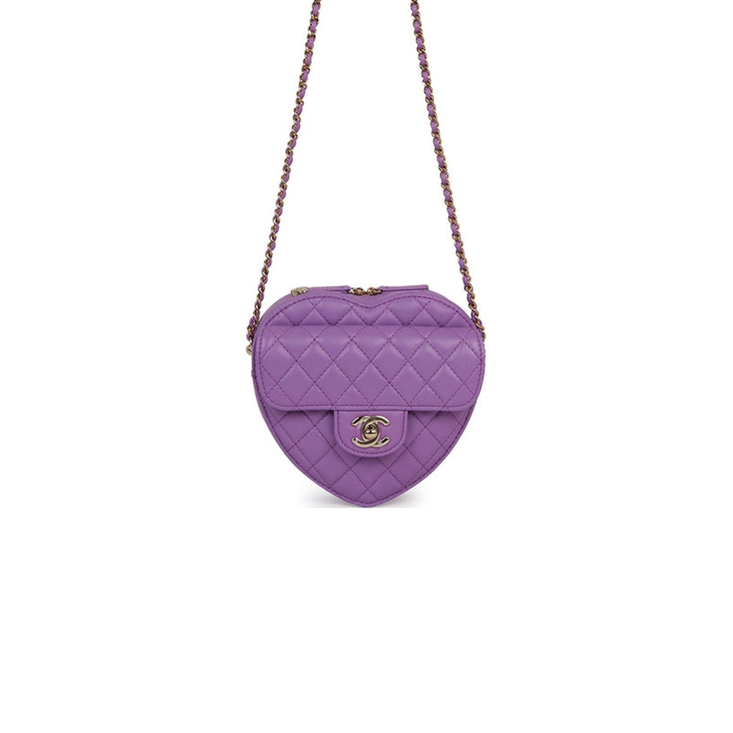 Ch*el cc in love large heart bag purple lambskin light gold hardware (20*18*6cm)