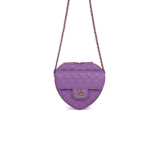 Ch*el cc in love large heart bag purple lambskin light gold hardware (20*18*6cm)