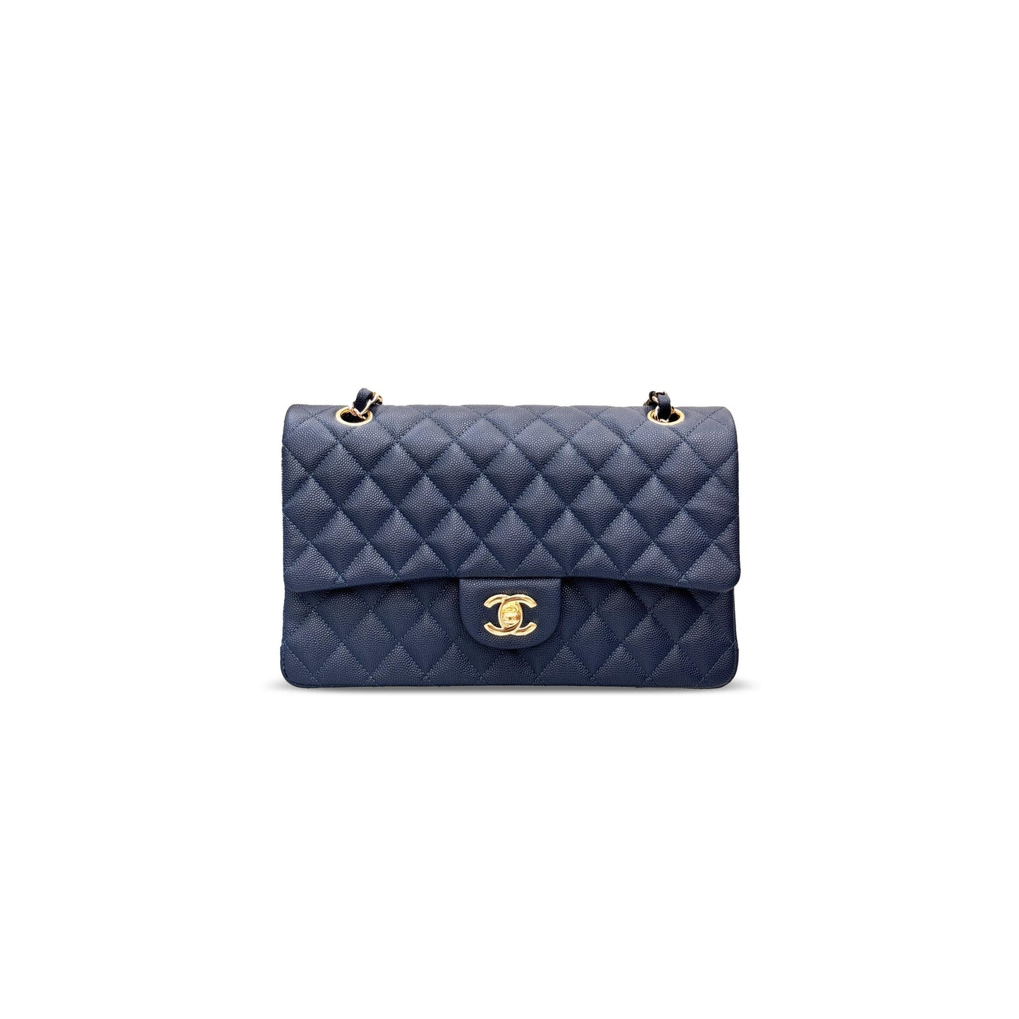 Ch**el quilted caviar medium double classic flap navy blue (25*16*6cm)
