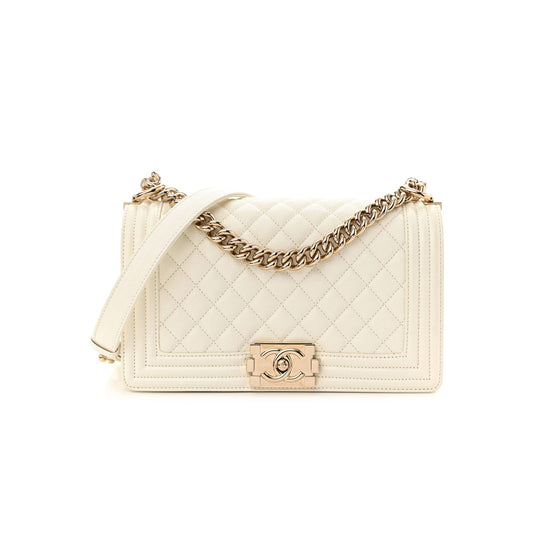 Ch*el caviar quilted medium boy flap white rose gold hardware (25*15*10cm)
