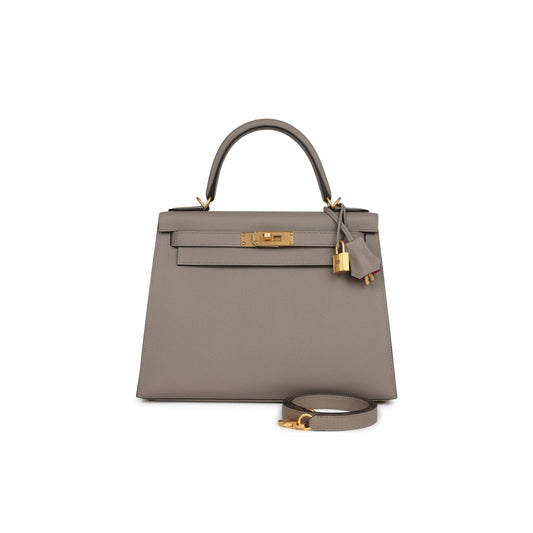 H**mes kelly sellier 28 gris asphalte verso epsom brushed gold hardware (28*22*10cm)