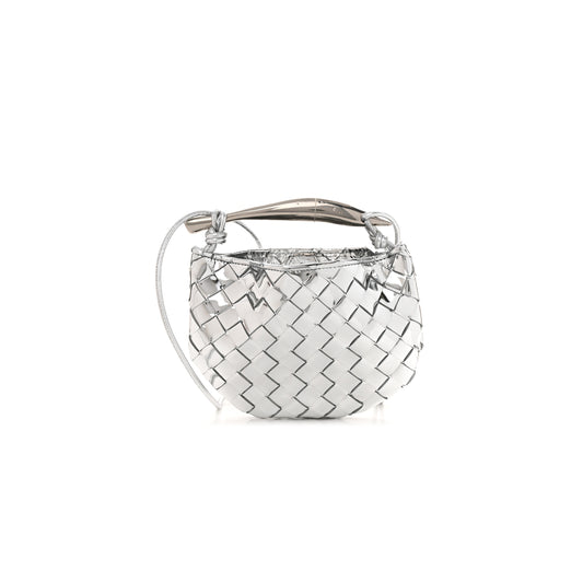 bo*te*ga Ve*ne*ta mirror laminated nappa intrecciato mini sardine bag silver (20*14*3cm)