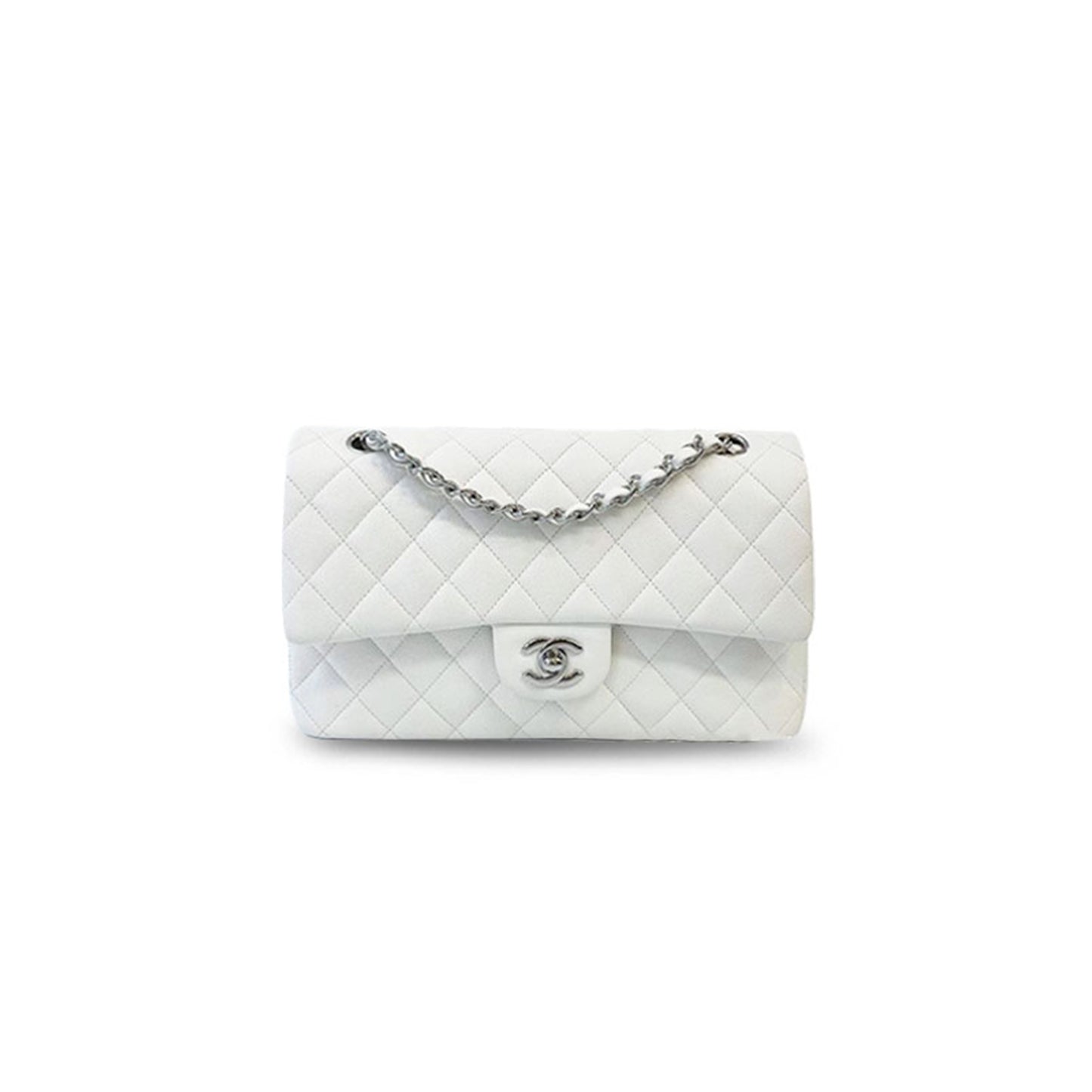 ch*el classic flap cf silver metal flap Di*m*nd leather chain bag white a01112 (25.5*15.5*6.5cm)