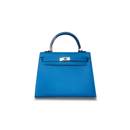 H**mes kelly 25 goat leather florida blue silver buckle (25*17*7cm)