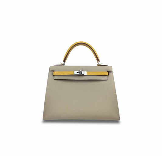 H**mes kelly 25 epsom trench coat gray and amber yellow (25*17*7cm)