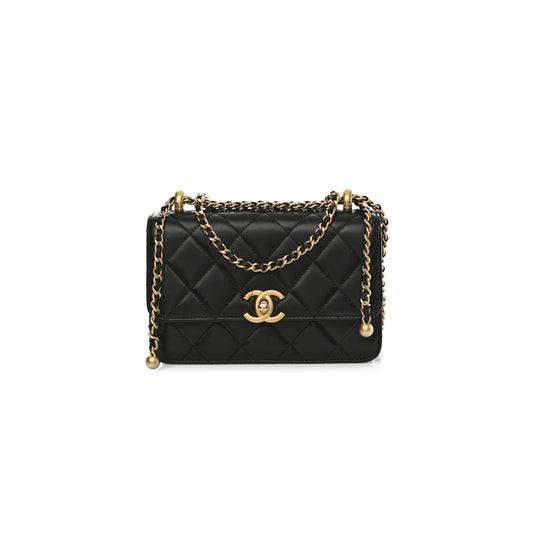 Ch*el master calfskin quilted mini perfect fit flap black (19*12*8cm)