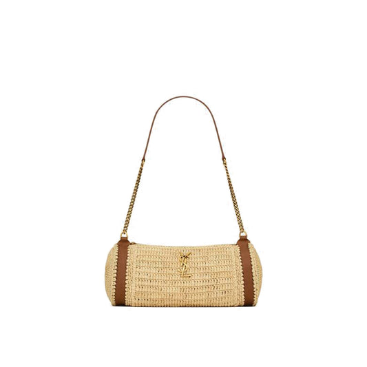 Y*L cassandre small cylindric bag in raffia and vegetable-tanned leather 744504gaabn2080 (24.5*11*11cm)