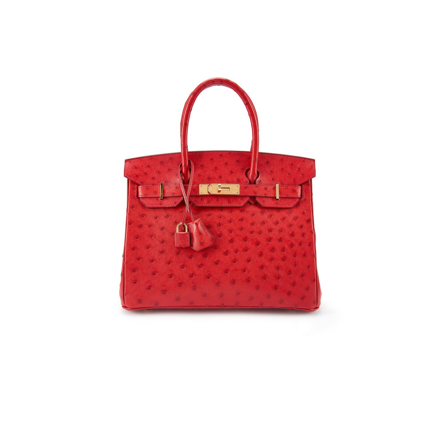 H**mes master birkin 30 ostrich leather red bag gold buckle h041933ck92 (30*22*16cm)