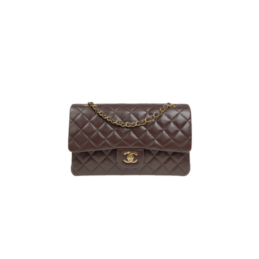 Ch*el classic double flap small shoulder bag brown lambskin a1117 (23*14*7cm)