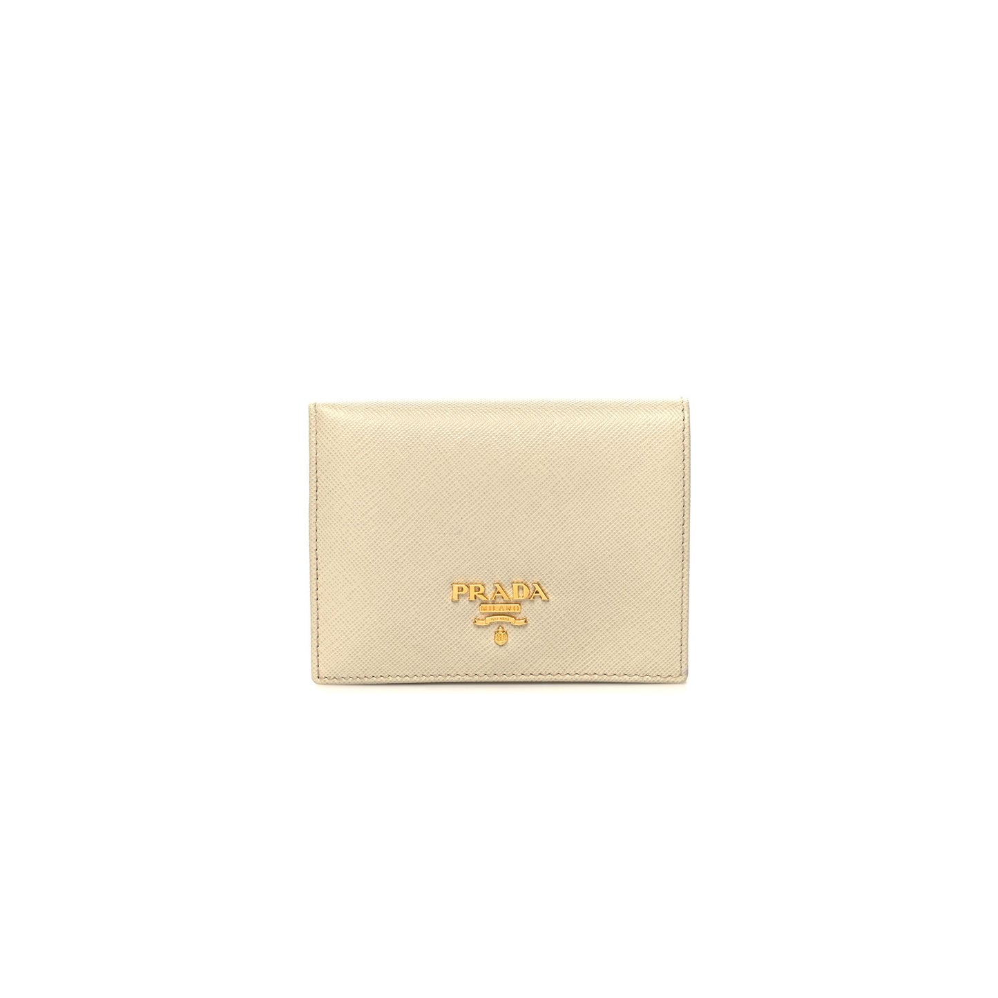 Pra*a saffiano metal bi-fold wallet cera (11*9*2cm)