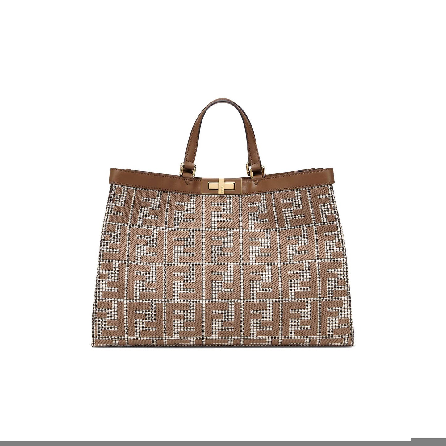 F**di x-tote - brown houndstooth wool shopper with ff embroidery 8bh374akrzf1irg (41*29.5*16cm)