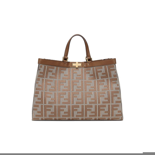 F**di x-tote - brown houndstooth wool shopper with ff embroidery 8bh374akrzf1irg (41*29.5*16cm)