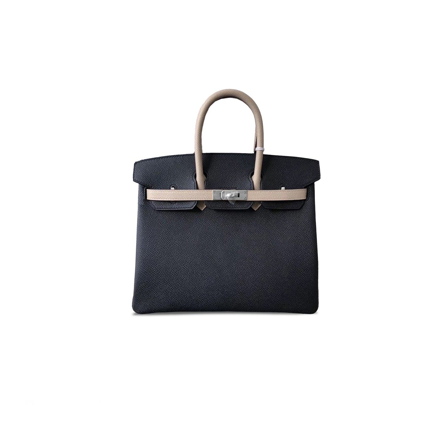 H**mes birkin 25 clemence leather midnight blue and asphalt gray horseshoe print bag 2412271216 (25*20*13cm)