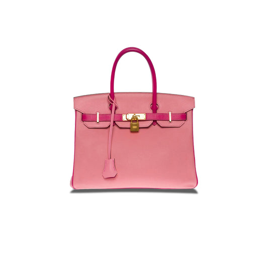 H**mes birkin 30 togo leather cherry pink and peach horseshoe engraved gold buckle handbag 101220 (30*23*15cm)