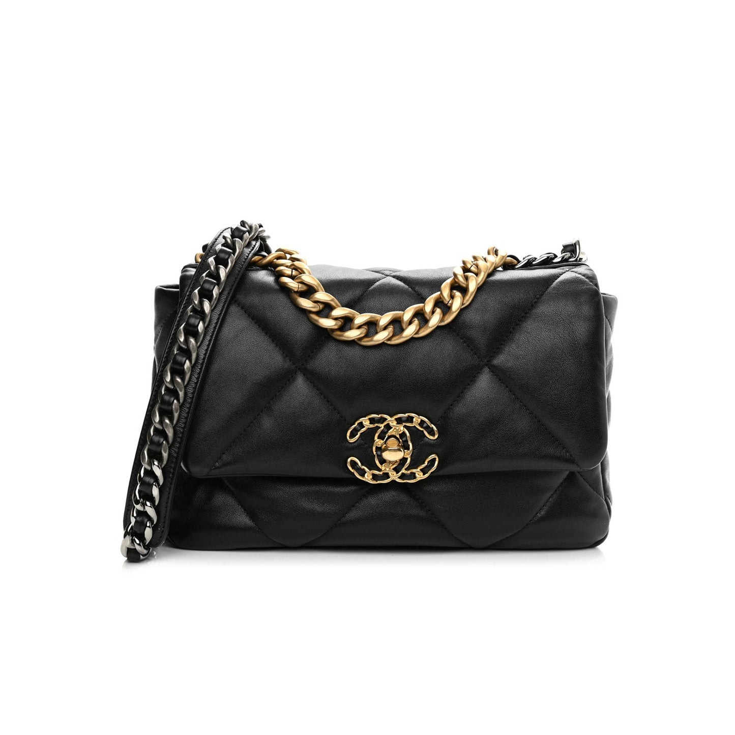 Ch*el goatskin quilted medium Ch*el 19 flap black gold hardware (25*17*8cm)