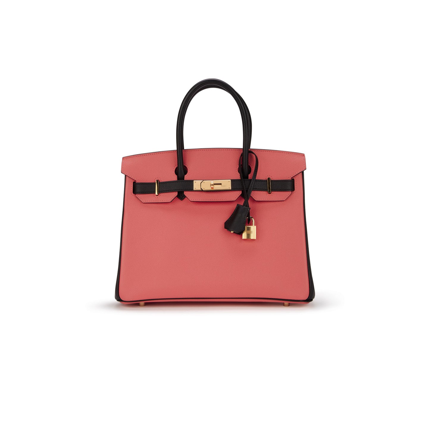H**mes master birkin 25 chevre leather milkshake pink and black gold buckle bag h028361cc69 (25*20*13cm)