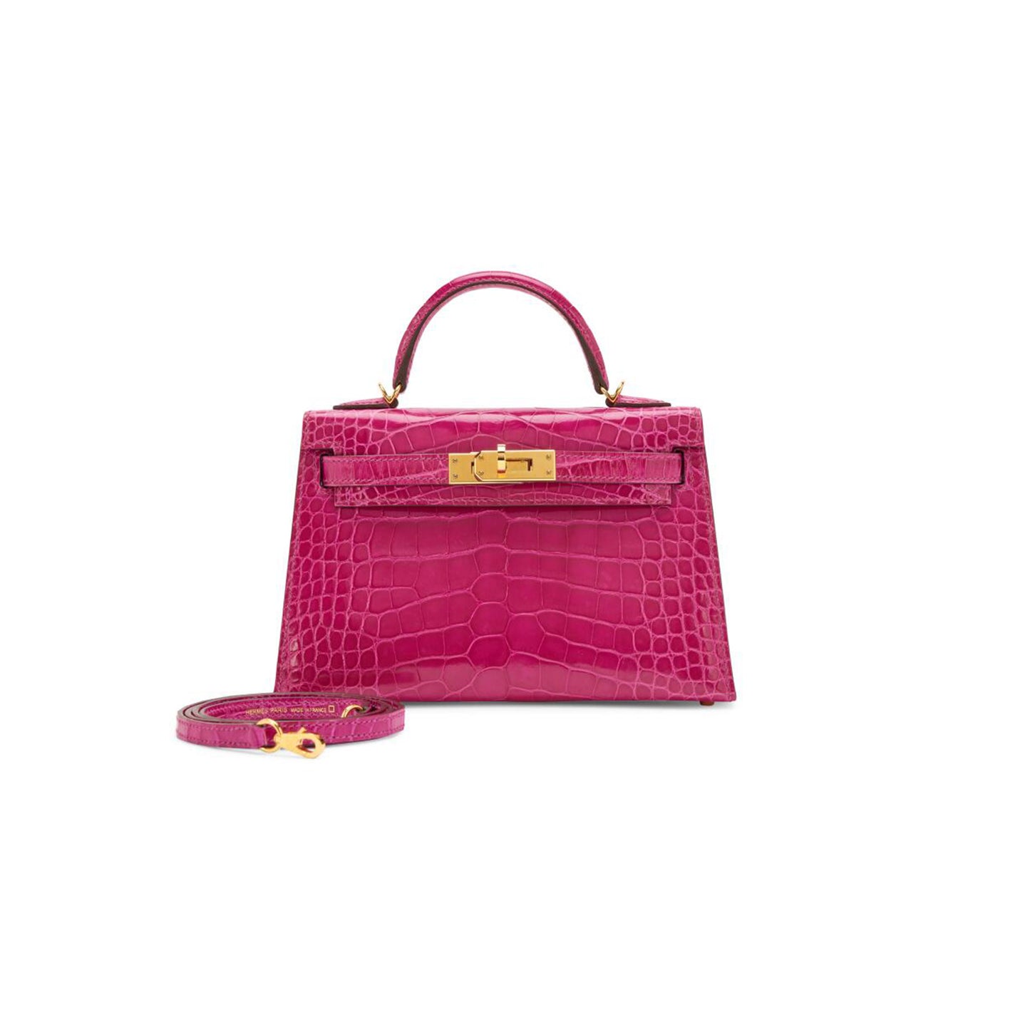 H**mes master rose scheherazade shiny alligator mini kelly ii 20 sellier gold hardware (19*12*5.5cm)