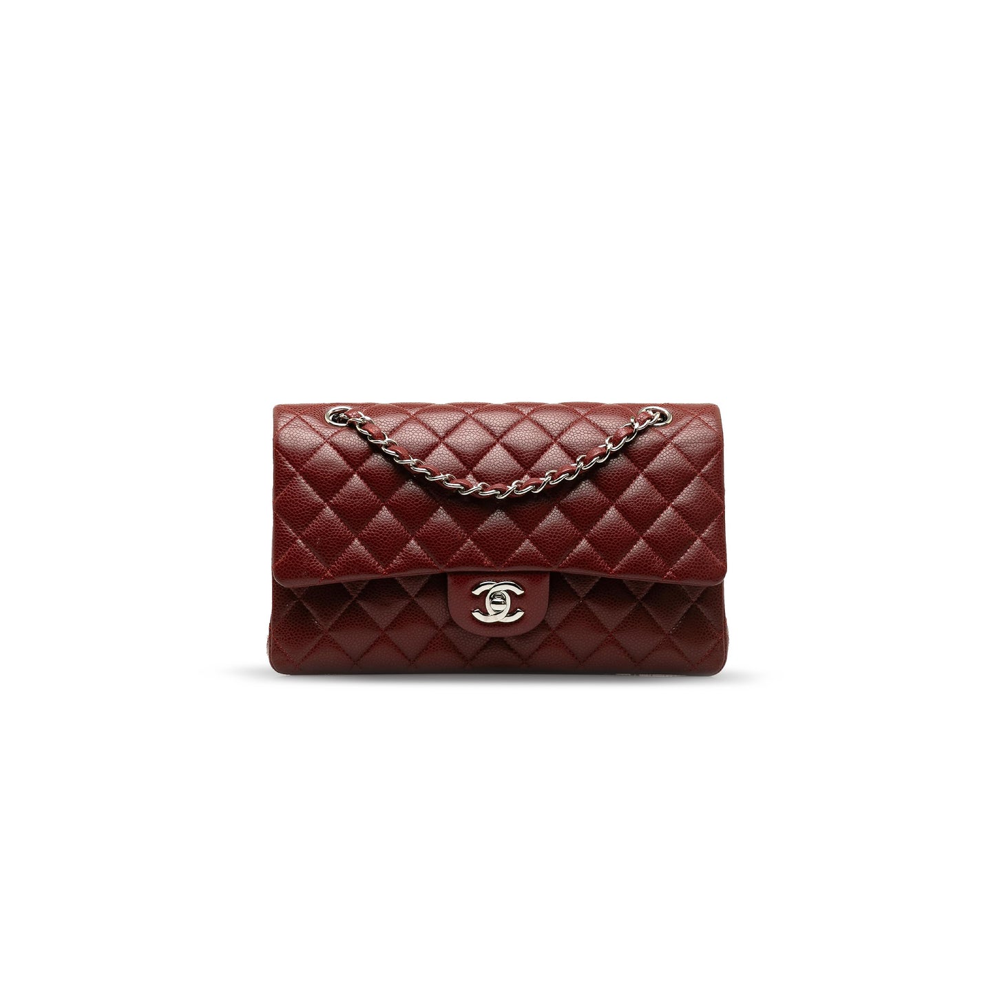 Ch*el red medium classic caviar double flap dark red a01112 (25*15*6cm)
