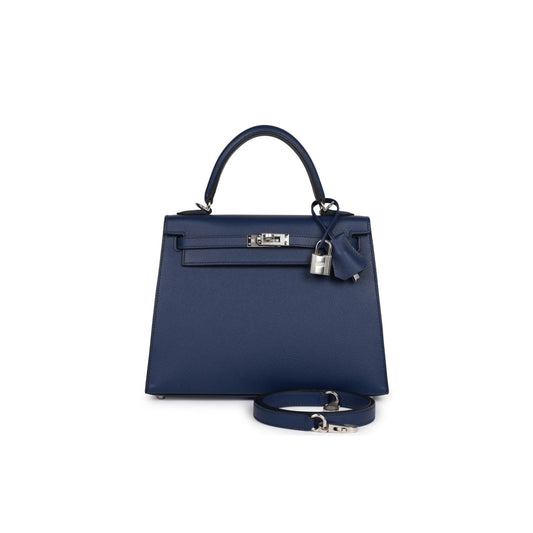 H**mes kelly sellier 28 bleu saphir epsom palladium hardware (28*22*10cm)