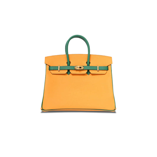 H**mes birkin 30 togo leather sun yellow and peacock green with gold buckle bag h028365cc30 (30*23*15cm)