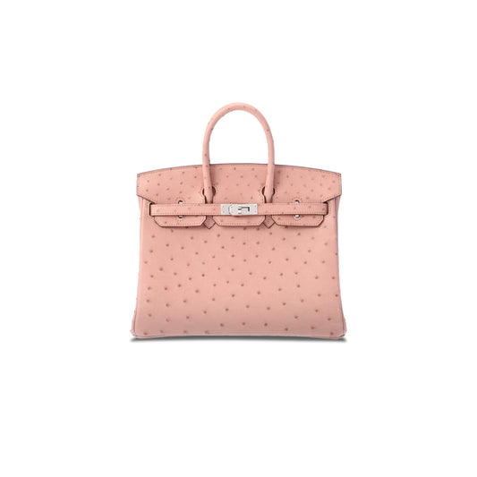 H**mes master birkin 25 ostrich porcelain powder silver buckle h041944ck81 (25*20*13cm)