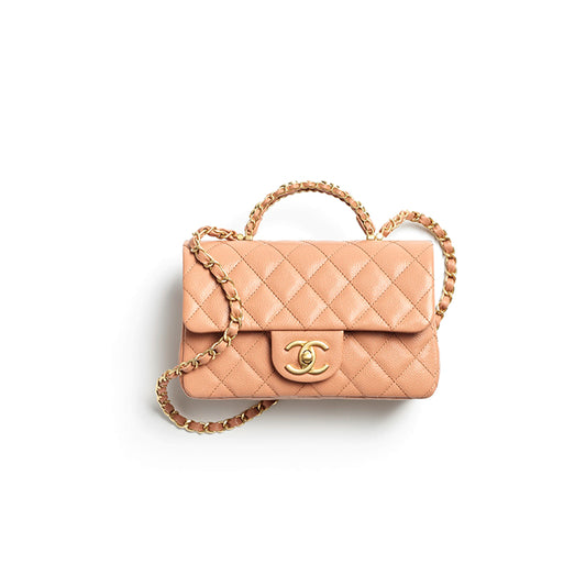 Ch*el mini flap bag with top handle grained shiny calfskin as5701 (19.5*12*6.5cm)