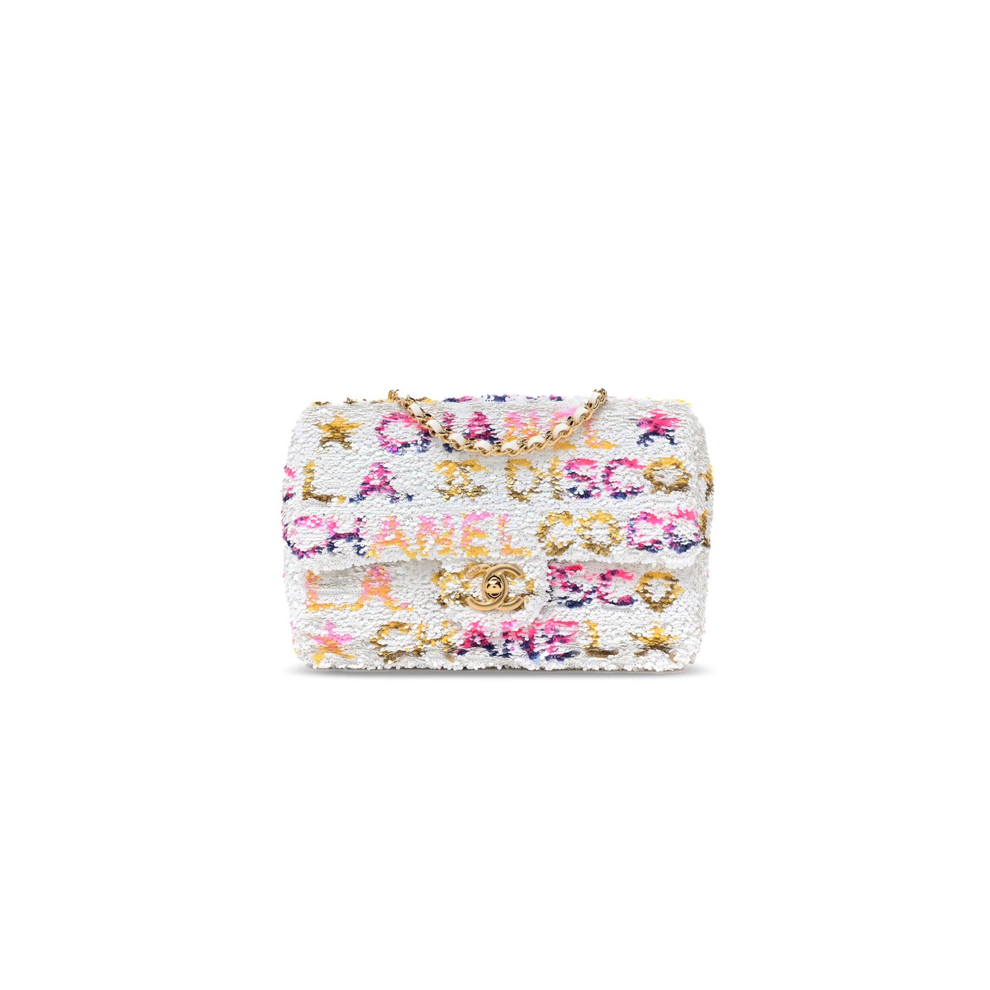 Ch*el master sequin small single flap white multicolor as4561 (21*14*8cm)