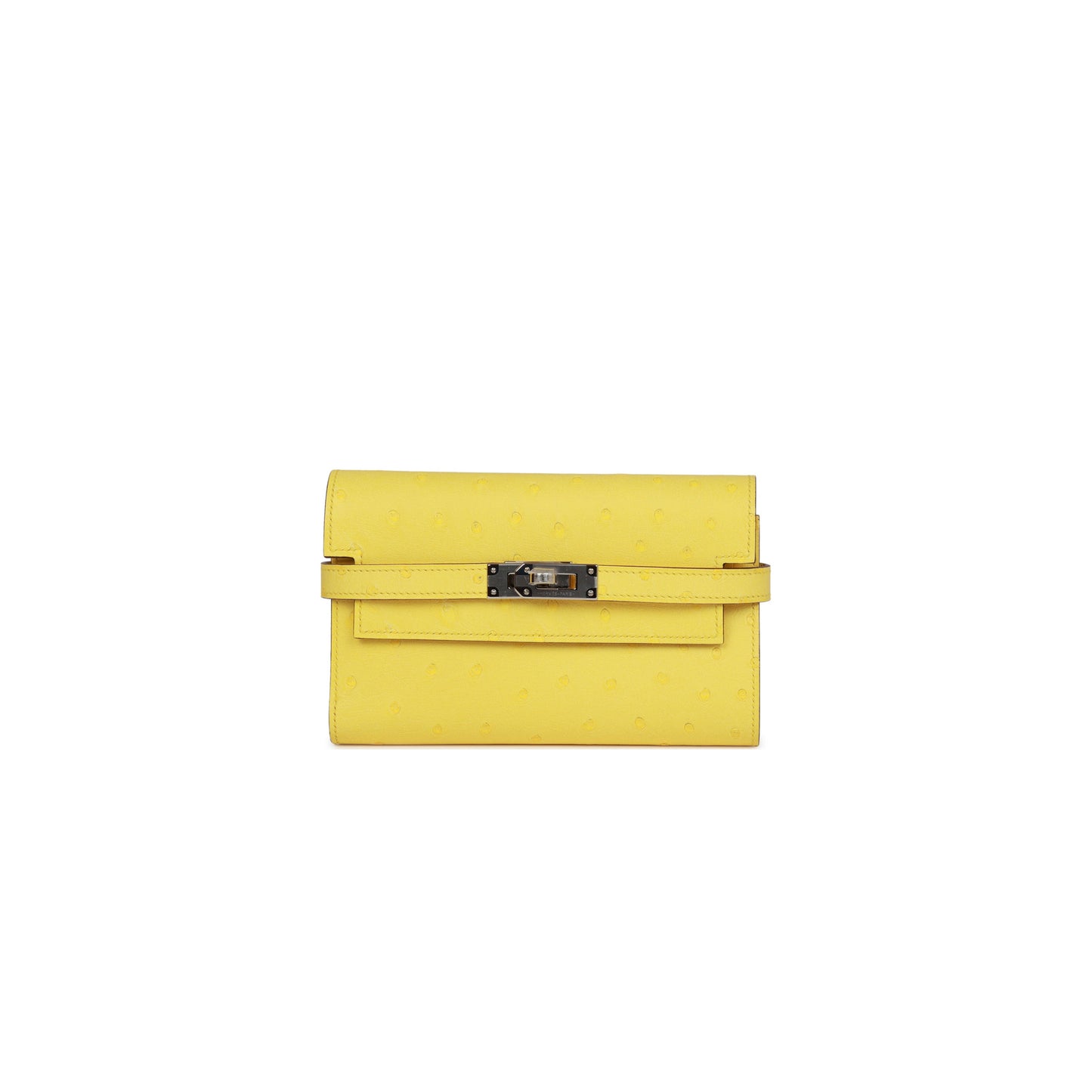 H**mes medium kelly depliant wallet jaune citron ostrich palladium hardware (15*10*3cm)