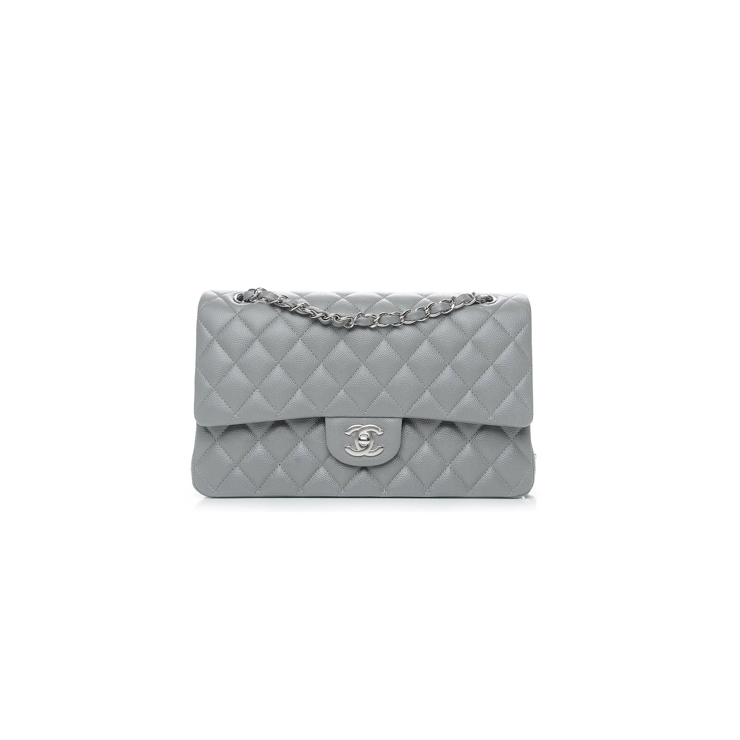 Ch**el master caviar quilted medium double flap grey 212974 (25*16*6cm)