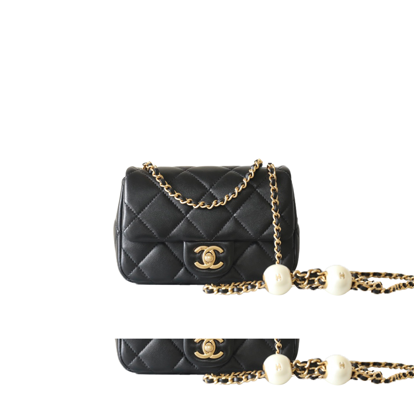 Ch*el master 24s mini flap bag black lambskin pearl ball as4861 (17*11.5*5cm)