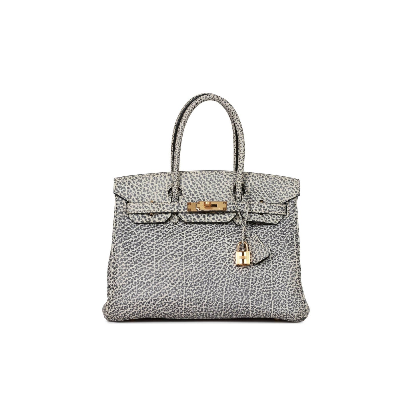 H**mes vintage H**mes birkin 30 white dalmatian buffalo gold hardware (30*22*16cm)