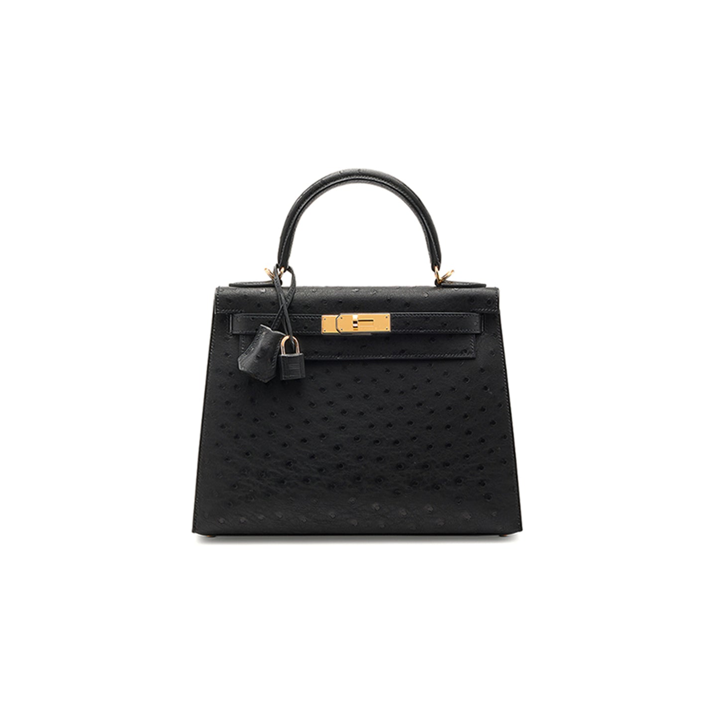 H**mes master a black ostrich kelly 25 with gold hardware (25*17*7cm)