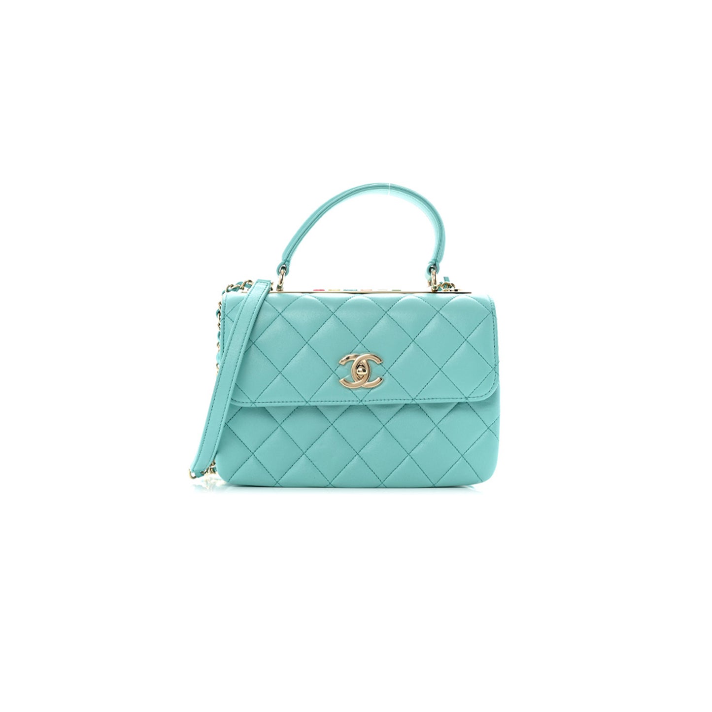 Ch**el lambskin quilted small trendy cc dual handle flap bag blue (25*17*9cm)