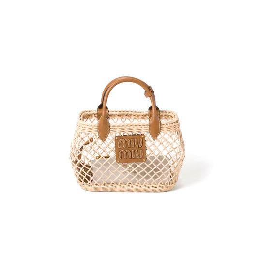 M1v M1v woven fabric handbag with leather trim 5ba286 (23.5*18*9cm)