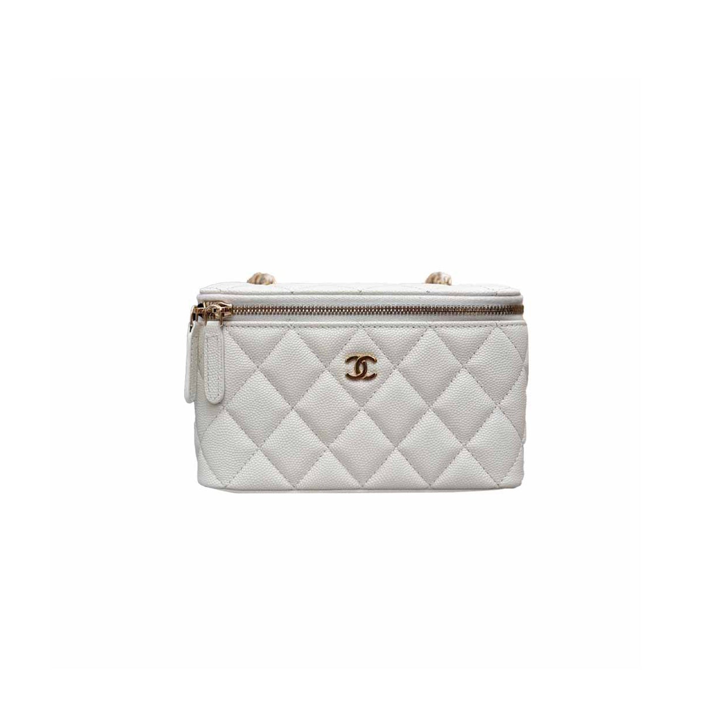 Ch*el classic vanity with chain white caviar gold hardware ap1141 (16.5*10*8cm)