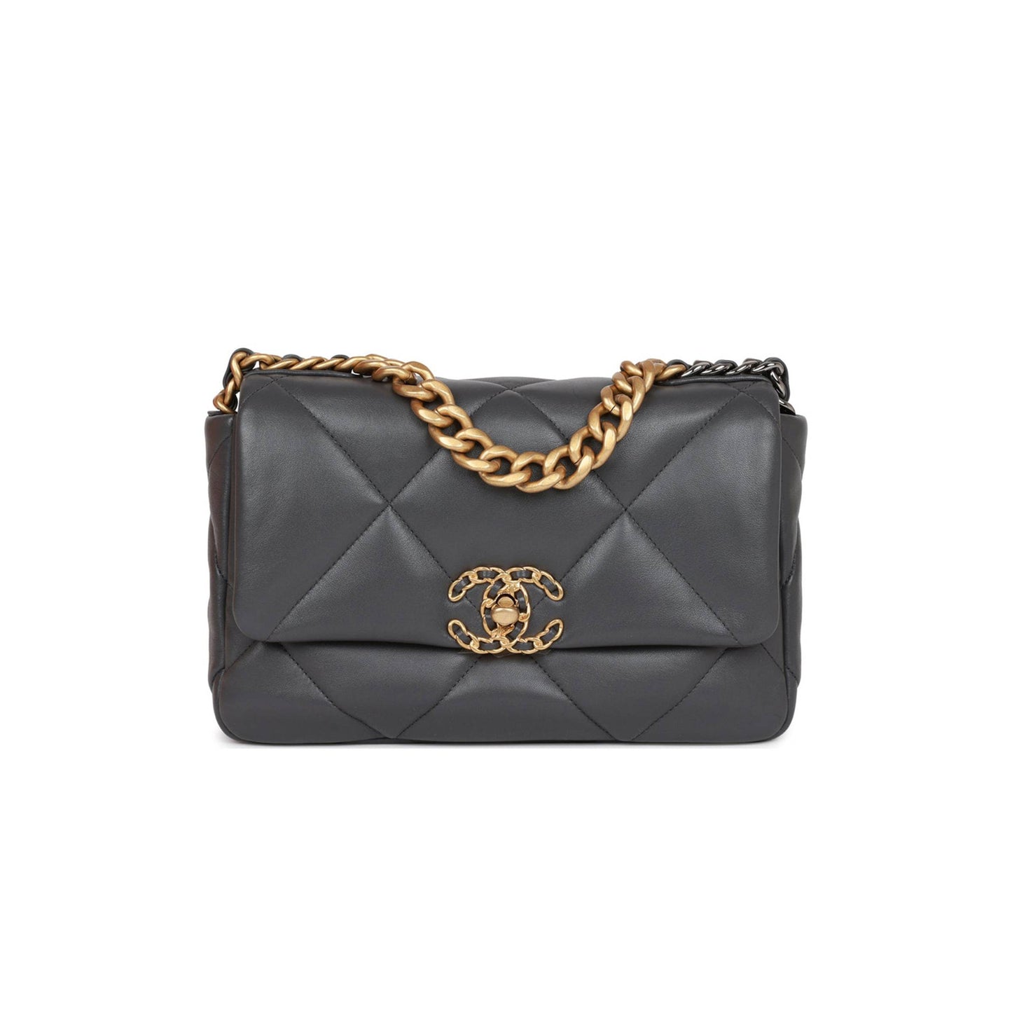Ch*el medium 19 flap bag grey calfskin mixed hardware (25*16*9cm)