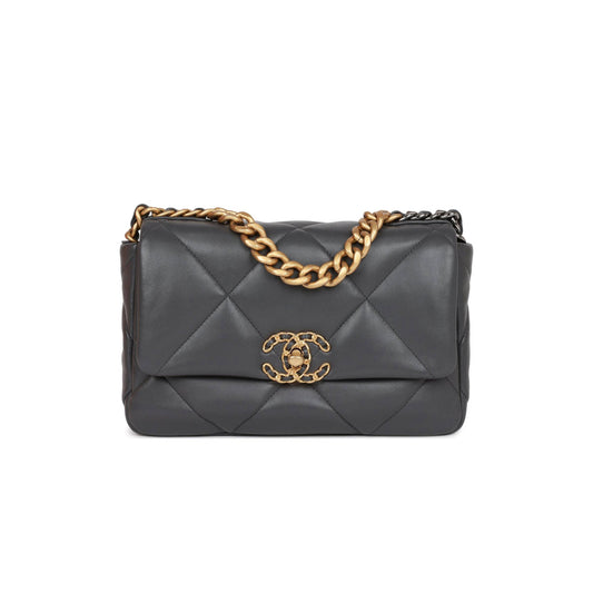 Ch*el medium 19 flap bag grey calfskin mixed hardware (25*16*9cm)
