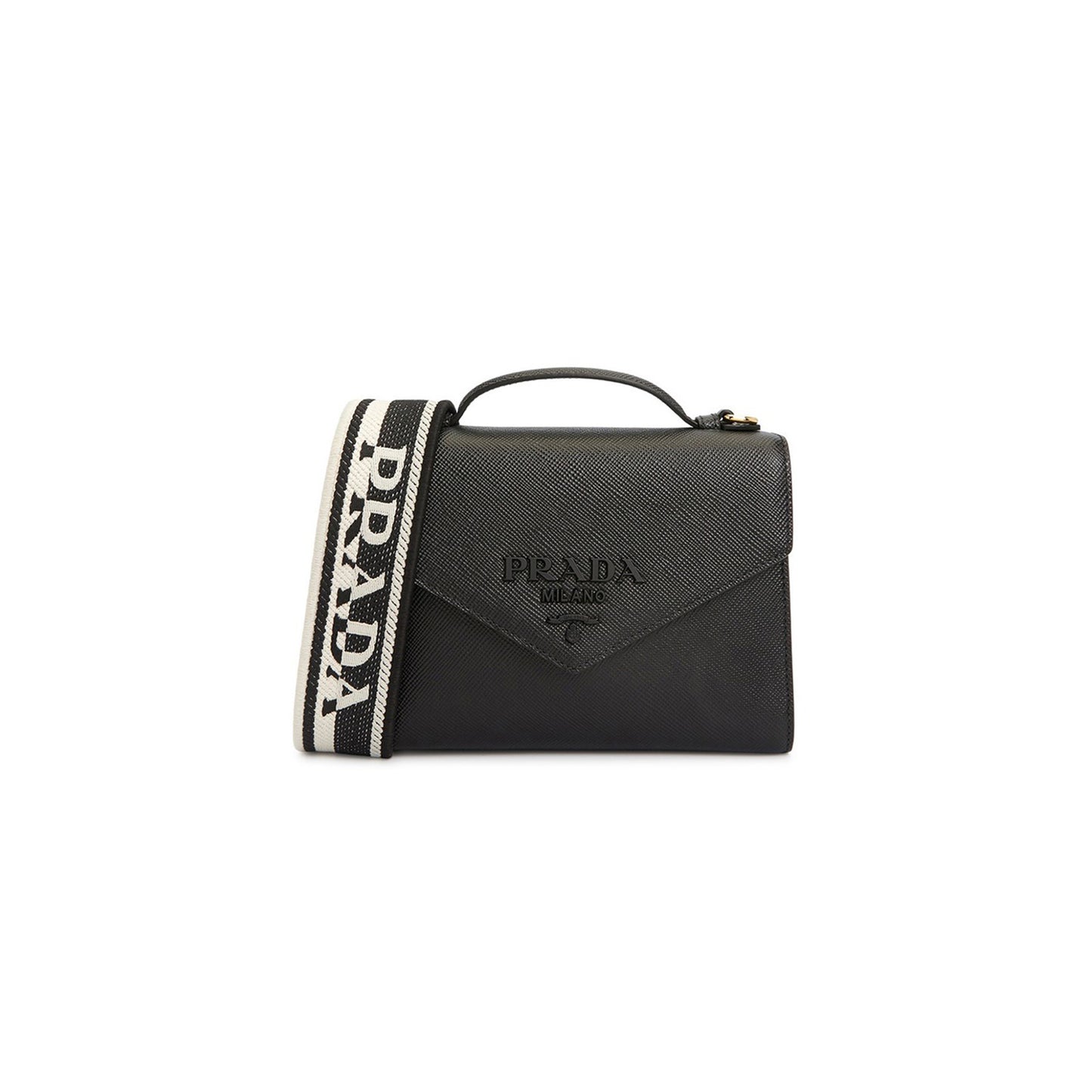 pra*a shoulder bag handbag monoCh*0me saffiano black 1bd317 (21*14*6.5cm)