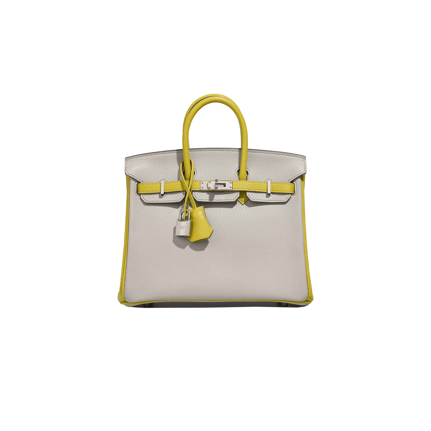 H**mes master birkin 25 swift leather pearl grey lemon yellow silver buckle bag 3237 (25*20*13cm)