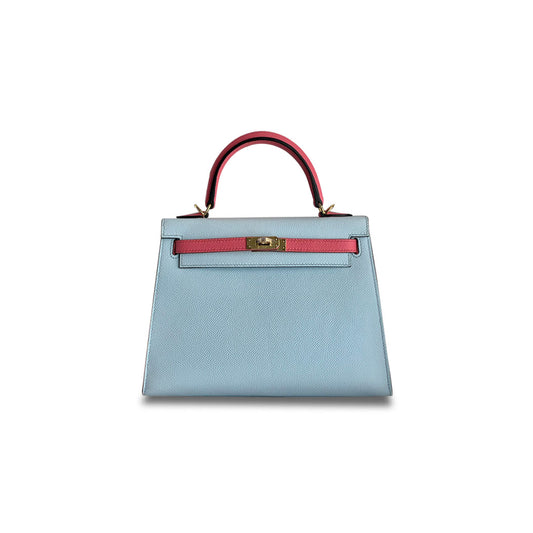 H**mes kelly 25 epsom holy grail blue lipstick pink gold buckle (25*17*7cm)