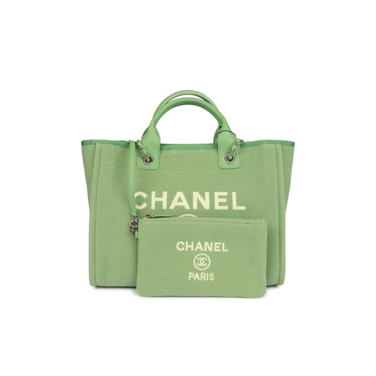 Ch*el small deauville shopping bag green boucle light gold hardware (34*27*15cm)