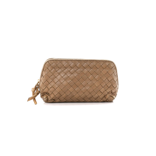 bo*te*ga Ve*ne*ta nappa intrecciato small cosmetic pouch camel (17*10*8cm)