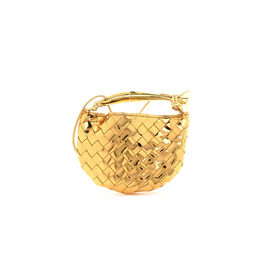 bo*te*ga Ve*ne*ta mirror laminated nappa intrecciato mini sardine bag gold (20*15*3cm)