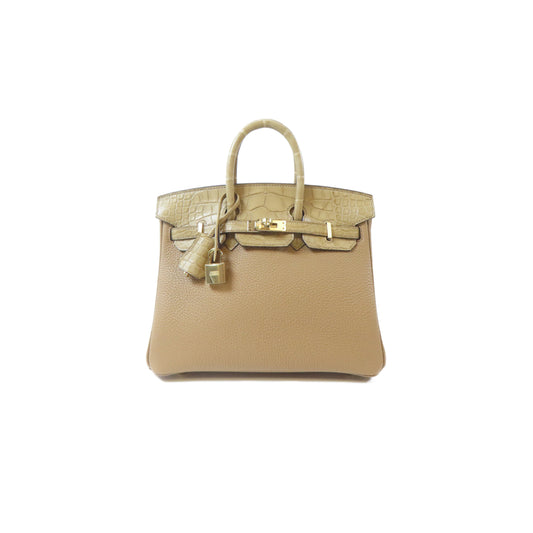 H**mes master birkin 25 crocodile leather touch gold buckle tote bag 2181100068898 (25*19*13cm)